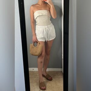 White Linen-Blend Drawstring pull on Shorts 6 | euro summer coastal clean girl